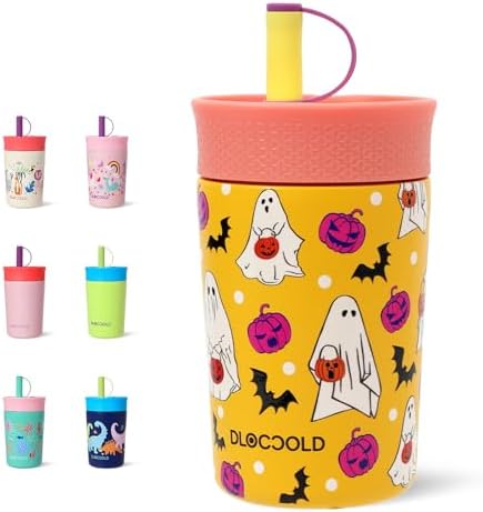 DLOCCOLD 12 oz Insulated Stainless Steel Straw Tumbler, Reusable Sippy Cup With Leak-Proof Spill Resistant Flexible Straw Lid, Cups, Easy to Clean, Water Bottle, Great for Travel, Home
