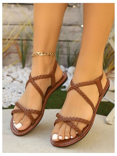 Image of Verdusa Women's Flat Sandals Strappy Dressy Ankle Strap Casual Summer Thong Sandals for Beach