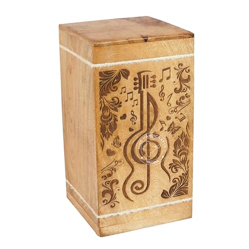 Image of Handcrafted Floral Engraved Wooden Urns for Human Ashes Adult Large - Cremation Urn for Ashes - Burial Urn for Columbarium - Funeral Urn Box (Music, 250 LB - Hardwood)