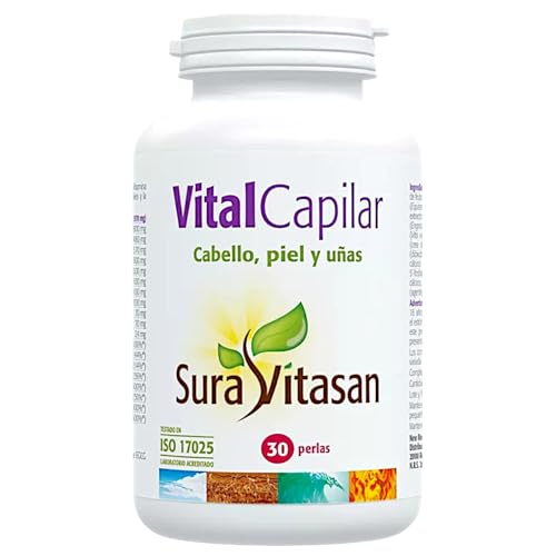Sura Vitasan Vital Capilar 30 Perlas - Con Sabal, Semilla de Calabaza y L-Cistina - Nutricosmética Avanzada para Cabello, Piel y Uñas - Frena la Caída y Aporta Brillo