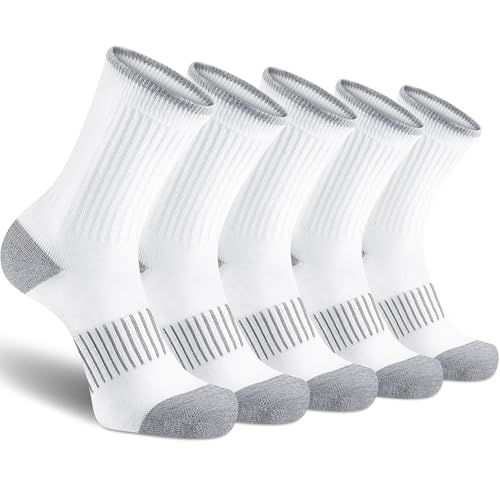 Image of Gonii Women Socks Hiking Running Thick Cushion Athletic Crew Socks 5-Pair | Breathable material, Arch support, Mid calf long length, Anti-blister, Elastic cuff for sport, Tennis, Cycling and casual