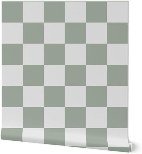 Papel tapiz para despegar y pegar, diseño de cuadros verdes Reen Retro Moderno Tablero de ajedrez Boho Arlequín de los años noventa Papel pintado