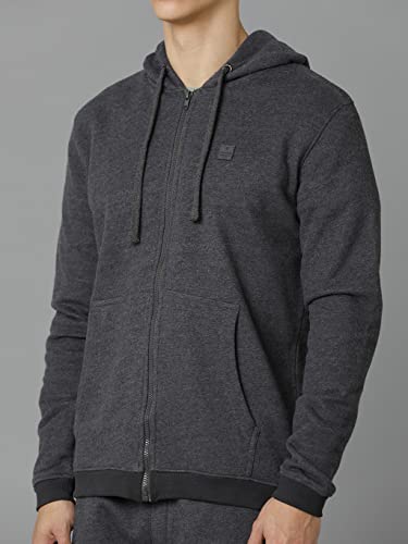 Image of VOI Jeans Men's Solid Cotton Blend Fleece Hooded Sweatshirt-VOSS1160-Sweatshirt