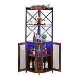 Kuzari コーナーキャビネット ウイスキー酒棚 ワインラック 大容量 展示キャビネット おしゃれ LEDライト 7つの主要色 リモコンによる調整 リビングルーム 書斎 収納ラック 取り付け簡単 (ブラウン,47.5*47.5*16...