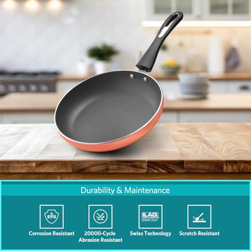Image of VAYA Hautechef Non-Stick Frypan 24cm, 3-Layer ILAG Swiss Coating, PFOA-Free, Induction Friendly, with Soft-Touch Grey Handle, Color - Coral Crush