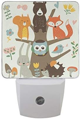 Luz nocturna LED de animales, zorro, pájaro, búho, oso, conejo, árbol de flores, auto senor, luz nocturna del atardecer al amanecer, enchufe para