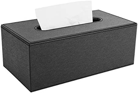 Luxspire Rectangular PU Leather Tissue Box Cover Holder, Facial Tissue Box Cover Toilet Paper Box Case Napkin Dispenser for Countertop Bedroom Car Office Bathroom Home Deco Accessories, Black