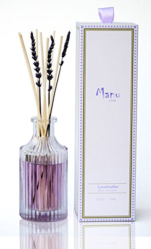 Manu Home 24 Hour Sale Lavender Reed Diffuser - Made with Real Lavender Extract and Essential Oils ~ Includes Natural Set of Sticks ~ Best Aromatherapy Diffuser ~ 6.5 oz ~Proudly Made in The USA!