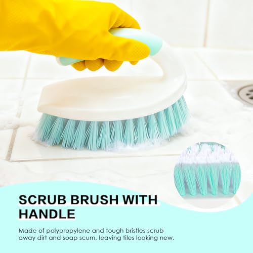 Image of 3 Pack Bathroom Scrub Brush Set, Heavy-Duty Scrub Brushes for Cleaning | Green Scrubbing Brush with Non-Slip Handle and Stiff Bristles for Cleaning Floor, Bathtub, Tub, Tile, Gap, Kitchen, Sink