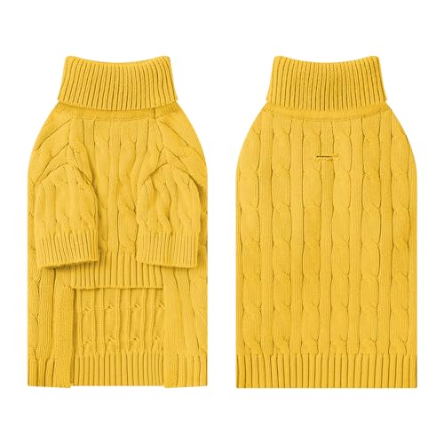 Image of Small Dog Thermal Pullover Sweater, Classic Turtleneck Cable Knitwear Dog Clothes for Cold Weather Warm Pet Clothes for Chihuahua, Bulldog, Dachshund, Pug Yellow Small