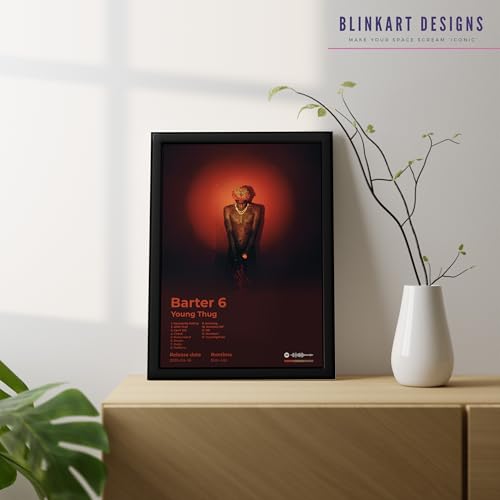 Image of BLINKART Young Thug - Barter 6 Wall Photo Frames | Wall Art for Bedroom, Living Room, Studio or Office | Album Cover Print with Spotify Song Link QR Code | Gift for Fans - 8x12 In