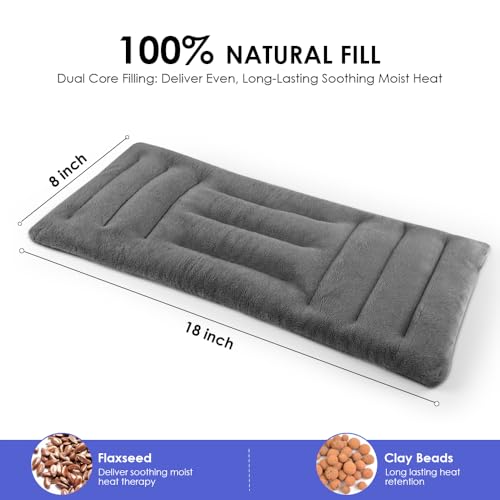 Image of Microwave Heating Pad for Pain Relief, 8 x 18 Grey | Moist Heat Pads for Neck, Shoulder, Back, Knee, Period Cramps, Rice Heat Pack Hot Compress, Reusable & Portable