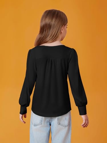 Image of Haloumoning Girls Puff Long Sleeve Shirts Fall Tops 5-14Y | Casual,Solid Color,Crewneck, Soft, Tunic Tops Blouse,Kids Long Sleeve T Shirt,,Fashion Clothes