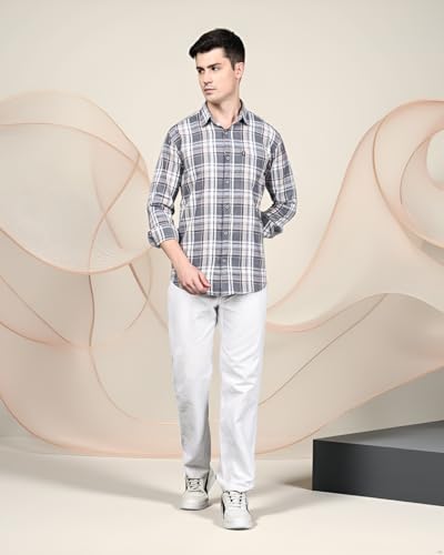 Image of Majestic Man Stylish Slim Fit Cotton Spread Collar Checked Casual Shirt for Men