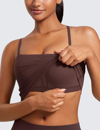 Image of CRZ YOGA Butterluxe Cami Crop Tank Tops | Light Support, Removable Pads, Yoga, Extremely Soft, Square Neck, Spaghetti Straps, Longline Sports Bras for Women