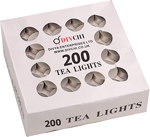 DIVCHI Candles 200 Pack 4 Hour Tea Lights | Long Burning Tea Lights Candle | Unscented Tealights Great For Everyday Use, Wax Melts Burners