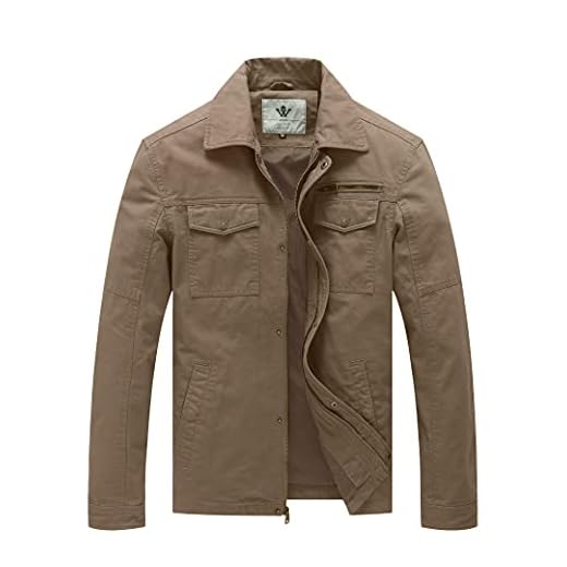 WenVen Chaqueta Clásica al Aire Libre Chaqueta Cuello Solapa Sahariana Cazadora Ligera Entretiempo Chaqueta Otoño Militar Hombres Caqui Large