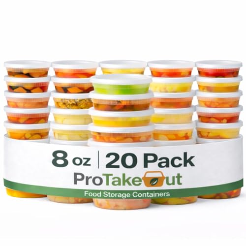 ProTakeOut [8oz-20 Sets Plastic Deli Containers with Lids - BPA