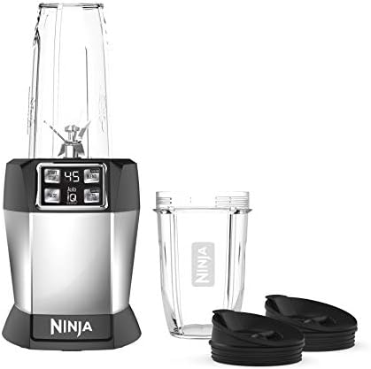 Ninja BL480D Nutri Personal Countertop Blender, Auto-iQ Technology, 1000-Watts, for Frozen Drinks, Smoothies, Sauces & More, with 18-oz. & 24-oz. To-Go Cups & Spout Lids, Black/Silver
