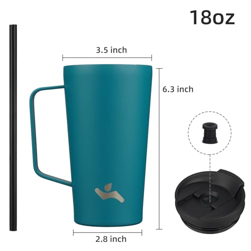 Image of Konokyo 18 oz Insulated Tumbler with Handle & Straw, Stainless Steel Mug