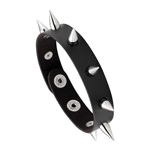 Eigso 3Pcs Black Leather Bracelet For Men Women Adjustable Hematite Punk Spike Metal Cuff Bangle #TOP1