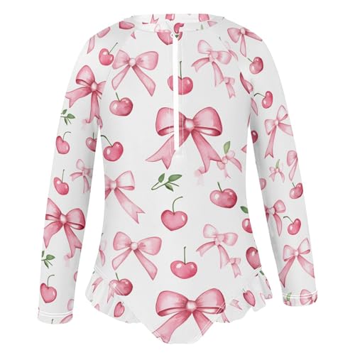 ALAZA Bow Cherry Leaf Girls One Piece Swimsuit Long Sleeve Rash Guard Swimsuits UV 50+ Swimwear Zipper2