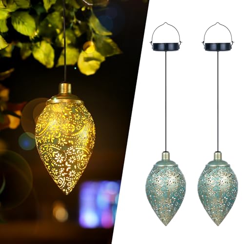 Lot de 2 lanternes solaires Görvitor : illuminez votre balcon avec style oriental en métal