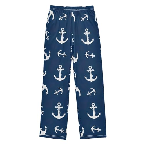 CHIFIGNO Nautical Anchors Blue Pajama Pants Size 9-10 Pants Sleep Pjs Lounge Pants with Pockets