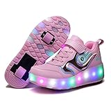  Zapatos con Ruedas para Niña y Niños LED Luces Luminosas Zapatillas con Ruedas USB Carga Automática Rueda Patines Aire Libre y Deporte Gimnasia Running Zapatos de Skateboard