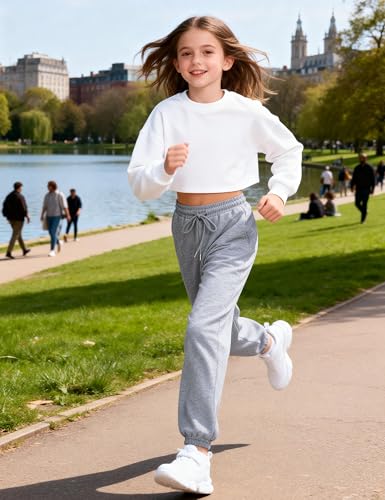 Image of BOOPH Girls Sweatpants Kids Cotton Drawstring Joggers Teen Athletic Pants | Girls Uniformt Pant with Pockets for 7-14Y