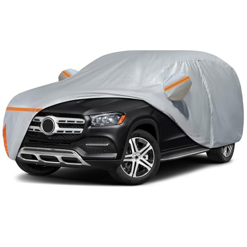 Image of Car Cover for 2006-2024 Mercedes Benz GL /GLS Class 450 450d, Waterproof Custom-fit Sun Rain Dust Snow All Weather Protection Outdoor GLS Car Cover with Zipper Door and Cotton Lining-Gray