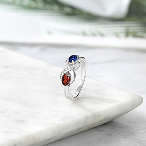 Gem Stone King 925 Sterling Silver Personalized Customized Engrave 2-Stone Gemstone Birthstone And White Created Sapphire Infinity Forever Love Knot Ring For Women (Size 7) #TOP4