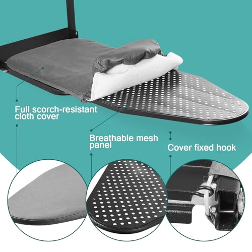 Over The Door Ironing Board 13x36 inches with Iron Holder and Pocket Storage Bag, Hanging Iron Board for Home Laundry Room, Black - Image 4