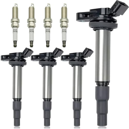 Image of Set of 4 UF596 Ignition Coil Pack & Spark Plugs Compatible with Toyota Corolla 2017 2016-2009 1.8L 2.4L, Toyota Prius Matrix 2014-2009, Lexus CT200h /Scion xD # 90919-02258 90919-02252 90919-C2003