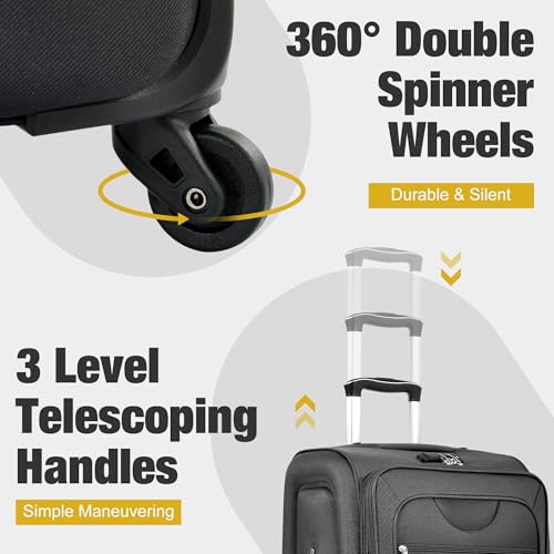 Expandable 3 Piece Luggage Set with Duffel Bag and Spinner Wheels, Lightweight Softshell Suitcase, Black4