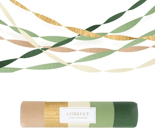 Aobkiat Hochzeitsdekorationen Partydekorationen,5 Rollen Grün Gold Khaki Krepppapier Luftschlangen für Boho BrautParty,BabyParty,Bachelorette,Geburtstag,Jahrestag Hintergrund Dekorationen