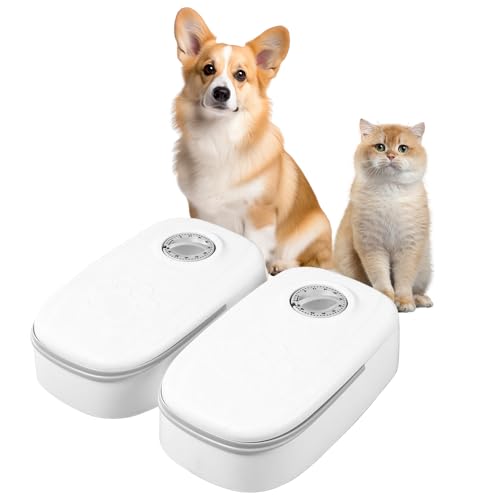 XEERUN Comedero automático para Mascotas, Doble Caja, dispensador de Alimentos Secos y húmedos, Temporizador de 48 Horas, Apto para lavavajillas para Gatos y Perros medianos, Color Gris
