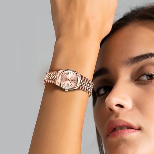 Image of Carlton London Harper Women Analog Watch, Round Dial, Stainless Steel Strap, Quartz Movement, Rose Gold Finish, 30M Water Resistant |