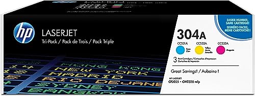 HP CF372AM 304A Original LaserJet Toner Cartridges, Cyan/Magenta/Yellow, Multipack