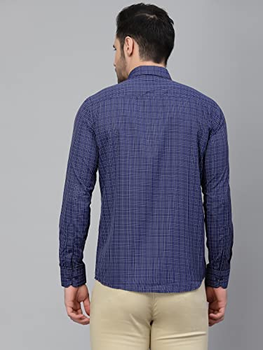 Image of Style Quotient Men Blue Tattersall Checked Polycotton Slim Fit Formal Shirt
