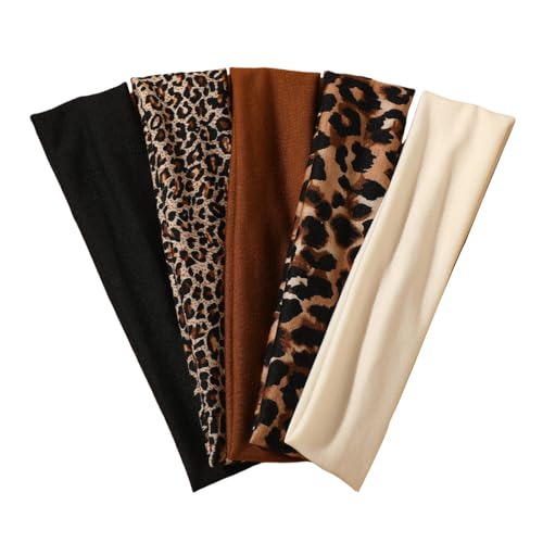 Weazppre 5PCS Animal Print Pattern Headband Fashion Hair Accessories Hair Band for Women Stylish Hair Accessory (brown)