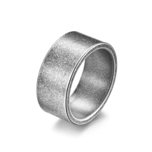 Men's 10mm Wide Ring Silver/Gold/Black/Retro Silver Stainless Steel Matte Brushed Classic Simple Plain Matte Wedding Band Ring for Men size 8-12