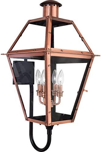 Quoizel Rue De Royal Charleston Outdoor Wall Lantern, 29.5 Inch 4-Light Aged Copper Vintage Wall Sconce, French Country Wall Light, Clear Glass, Outside Lights for Patio, Porch, Garage or Yard