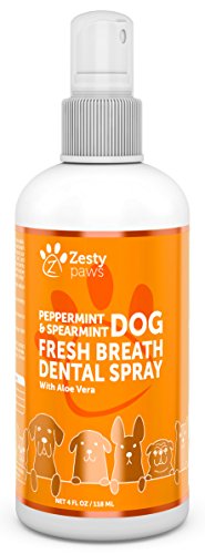 Zesty Paws Dental Spray for Dogs - Natural Oral Hygiene Support with Peppermint Oil & Spearmint Leaf - Aloe Vera & Rosemary Oil to Support Teeth, Gum & Digestive Health + Remove Plaque, 4 FL OZ