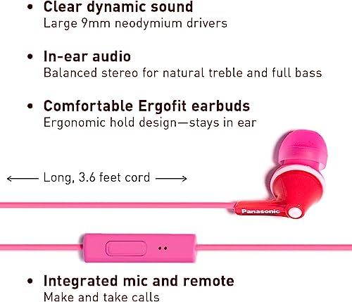 Image of Panasonic RP-TCM125-P in-Ear Headphones with Mic Pink