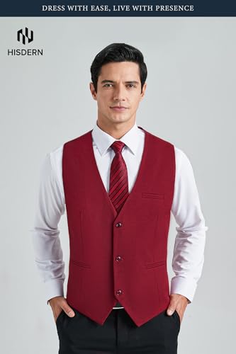 Image of HISDERN Mens Suit Vest Business Casual Dress Waistcoat Vest Solid Color Formal Wedding Vests for Suits or Tuxedo