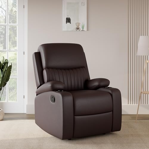 Image of Amazon Brand - Solimo Orleans | Single Seater Sofa Recliner | Manual Recliner (Leatherette Brown)