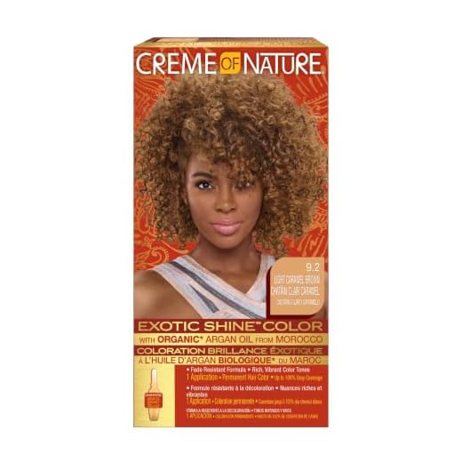 Exotic Shine Hair Color by Creme of Nature, 9.2 Light Caramel Brown, with Argan Oil from Morocco, 1 Application