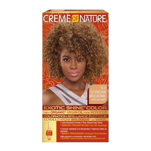 Creme of Nature, Exotic Shine Hair Color, 9.2 Light Caramel Brown, with Argan Oil from Morocco, 1 Application