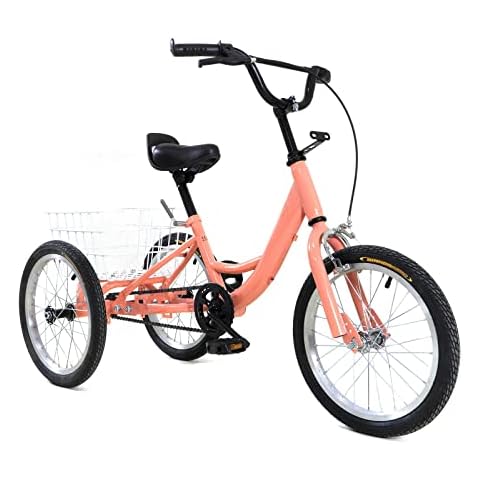 16 Inch Kids Tricycle Single Speed Children's Bicycle 3-Wheel Cruiser Bike Balance Bike Orange with Shopping Basket Cover